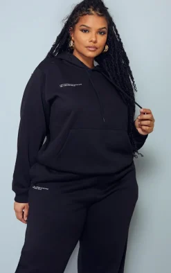 New PrettyLittleThing Plus Est 2012 Printed Oversized Hoodie Black