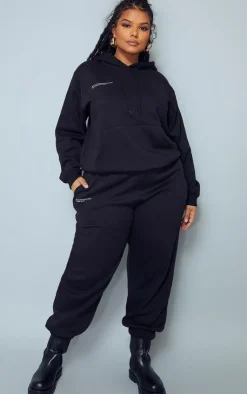 New PrettyLittleThing Plus Est 2012 Printed Oversized Hoodie Black