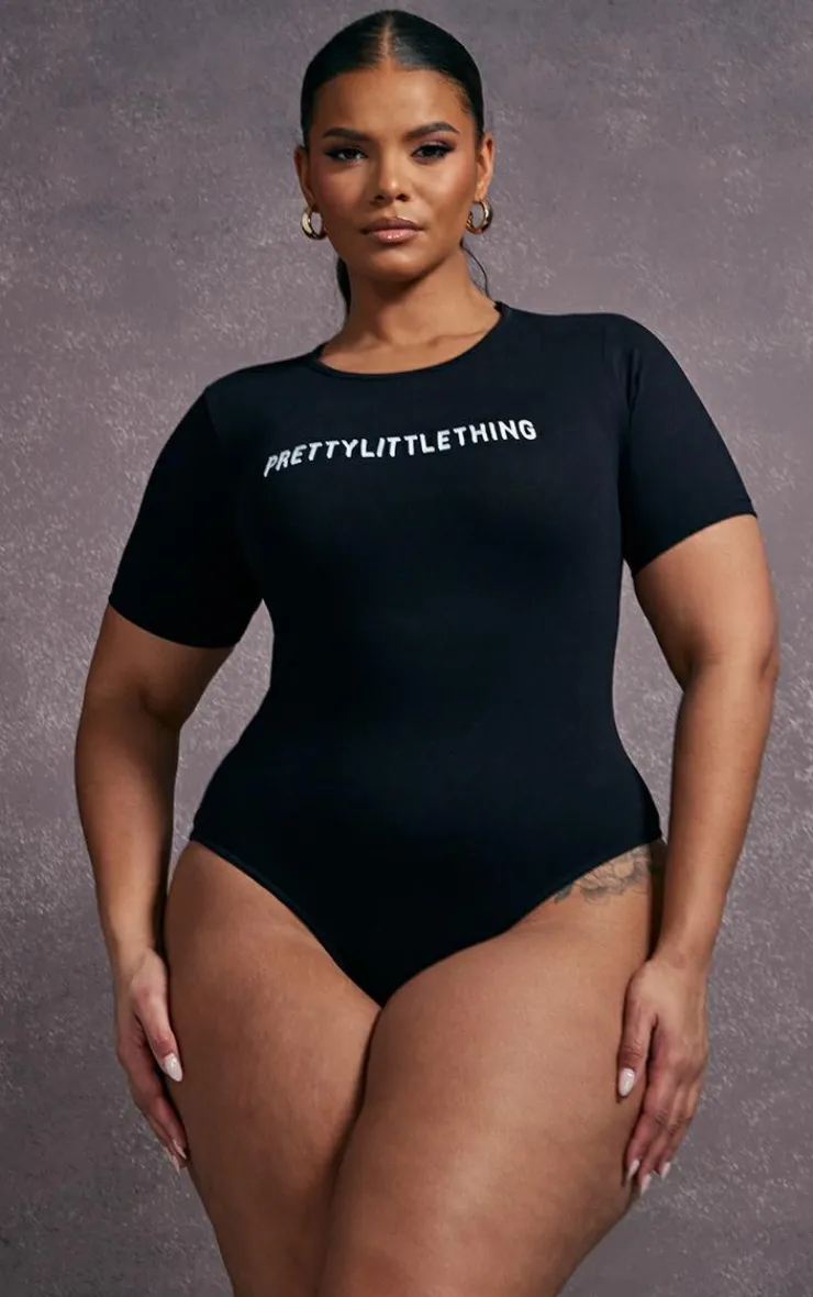 PrettyLittleThing Black Sweatsuits*Plus Cap Sleeve Bodysuit