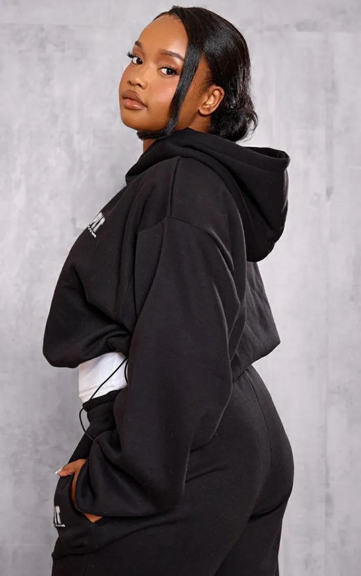 PrettyLittleThing Black Sweatsuits*Plus Elasticated Hem Zip Up Hoodie