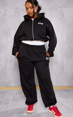 PrettyLittleThing Black Sweatsuits*Plus Elasticated Hem Zip Up Hoodie