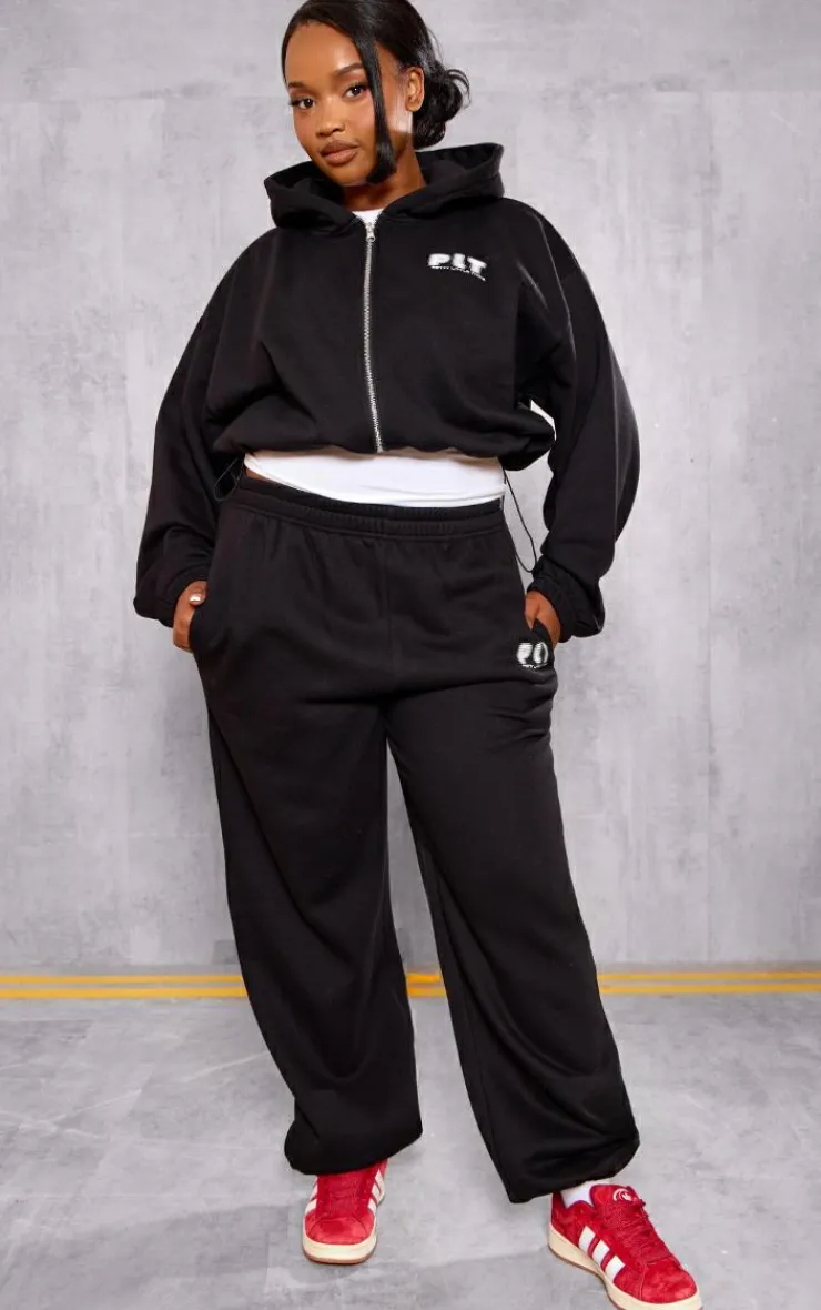 PrettyLittleThing Black Sweatsuits*Plus Elasticated Hem Zip Up Hoodie