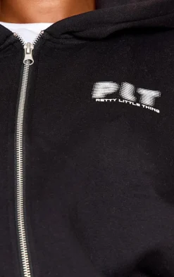PrettyLittleThing Black Sweatsuits*Plus Elasticated Hem Zip Up Hoodie
