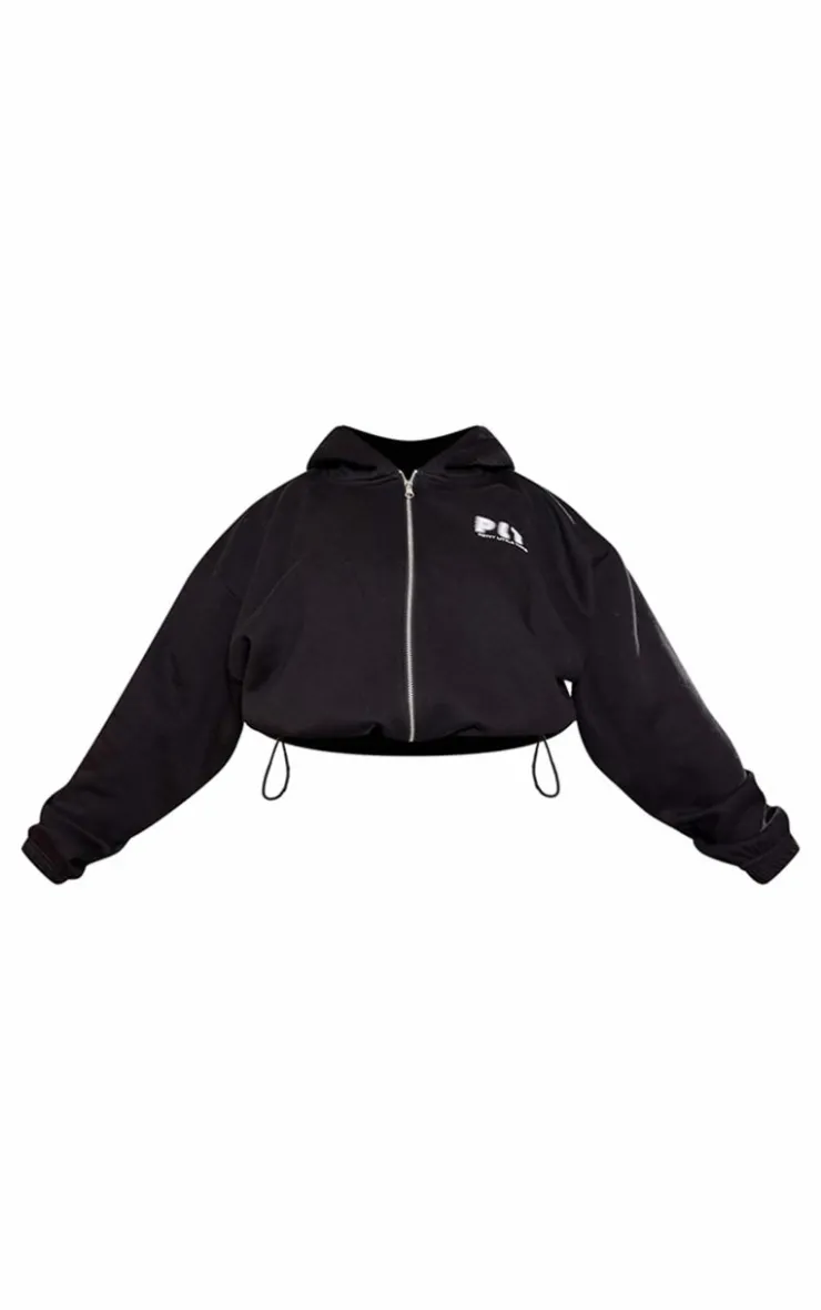 PrettyLittleThing Black Sweatsuits*Plus Elasticated Hem Zip Up Hoodie