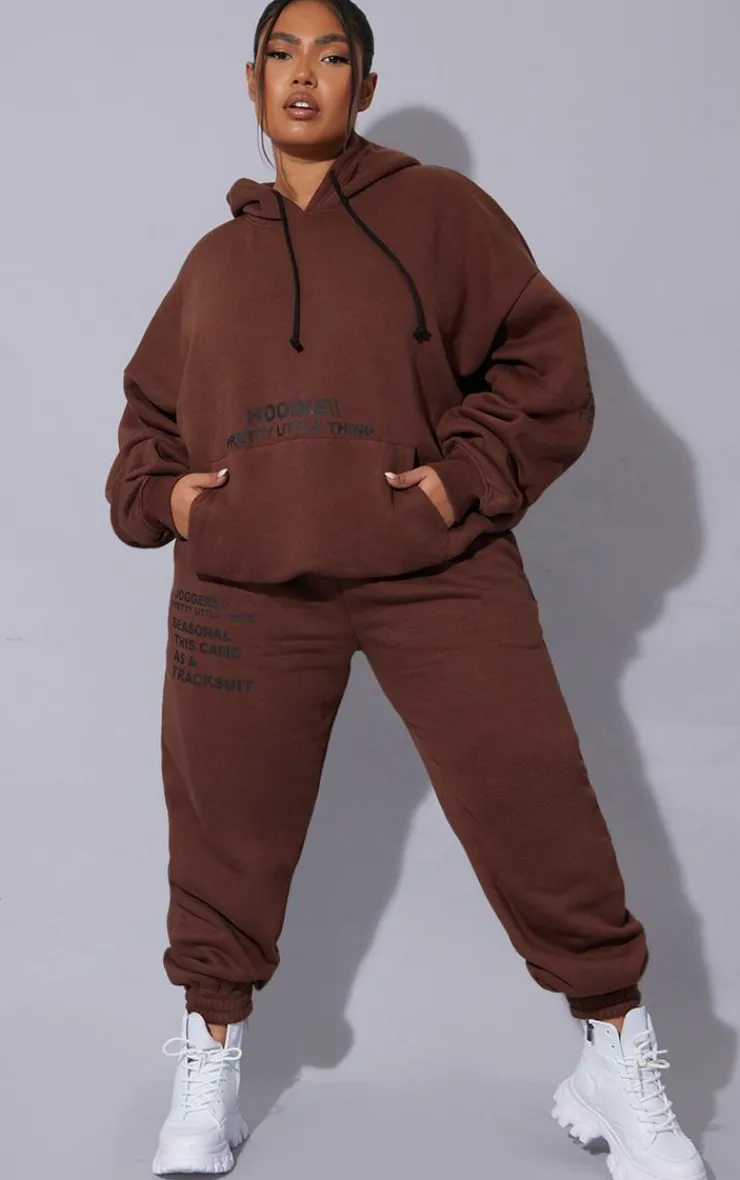 PrettyLittleThing Graphic Sweatsuits*Plus Oversized Graphic Print Pocket Front Hoodie