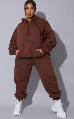 Outlet PrettyLittleThing Plus Graphic Print Sweatpants Chocolate