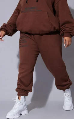 Outlet PrettyLittleThing Plus Graphic Print Sweatpants Chocolate