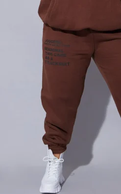 Outlet PrettyLittleThing Plus Graphic Print Sweatpants Chocolate