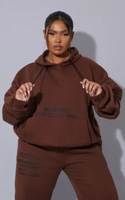 PrettyLittleThing Plus Oversized Fit Graphic Printed Hoodie Chocolate