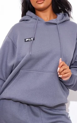 New PrettyLittleThing Plus Logo Badge Detail Oversized Hoodie Charcoal