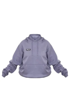 New PrettyLittleThing Plus Logo Badge Detail Oversized Hoodie Charcoal