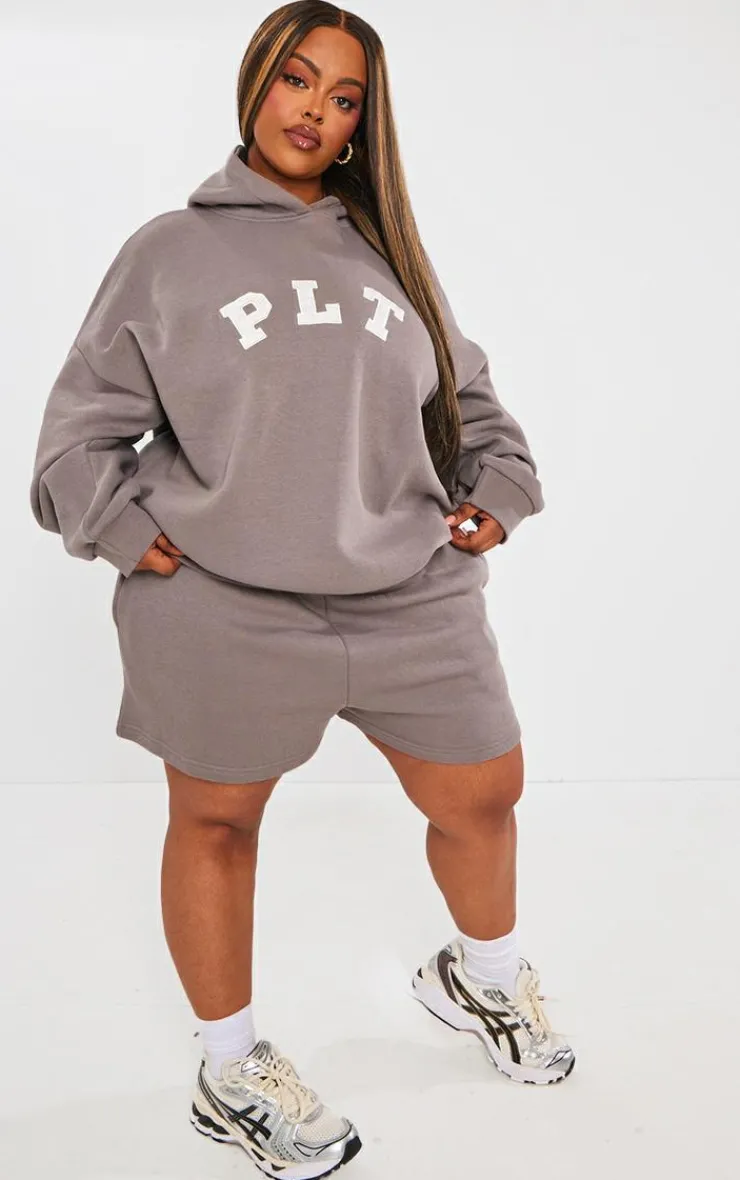 Sale PrettyLittleThing Plus Logo Oversized Sweat Shorts Charcoal