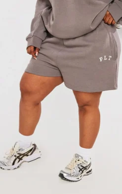 Sale PrettyLittleThing Plus Logo Oversized Sweat Shorts Charcoal