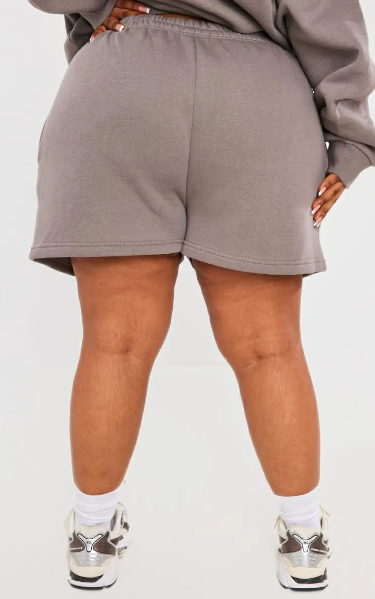 Sale PrettyLittleThing Plus Logo Oversized Sweat Shorts Charcoal