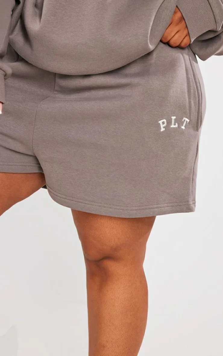 Sale PrettyLittleThing Plus Logo Oversized Sweat Shorts Charcoal