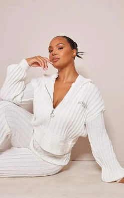 PrettyLittleThing Knitted Two Piece Sets*Plus Zip Through Wide Rib Knitted Hoodie