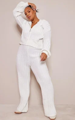 PrettyLittleThing Knitted Two Piece Sets*Plus Zip Through Wide Rib Knitted Hoodie