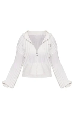 PrettyLittleThing Knitted Two Piece Sets*Plus Zip Through Wide Rib Knitted Hoodie