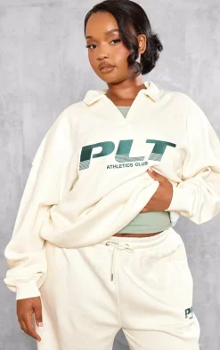 PrettyLittleThing Cream Sweatsuits*Plus Athletics Club Embroidered Sweatshirt