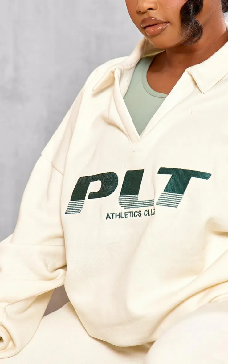 PrettyLittleThing Cream Sweatsuits*Plus Athletics Club Embroidered Sweatshirt