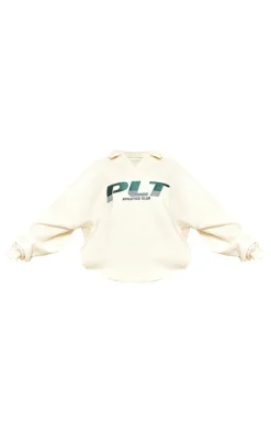 PrettyLittleThing Cream Sweatsuits*Plus Athletics Club Embroidered Sweatshirt
