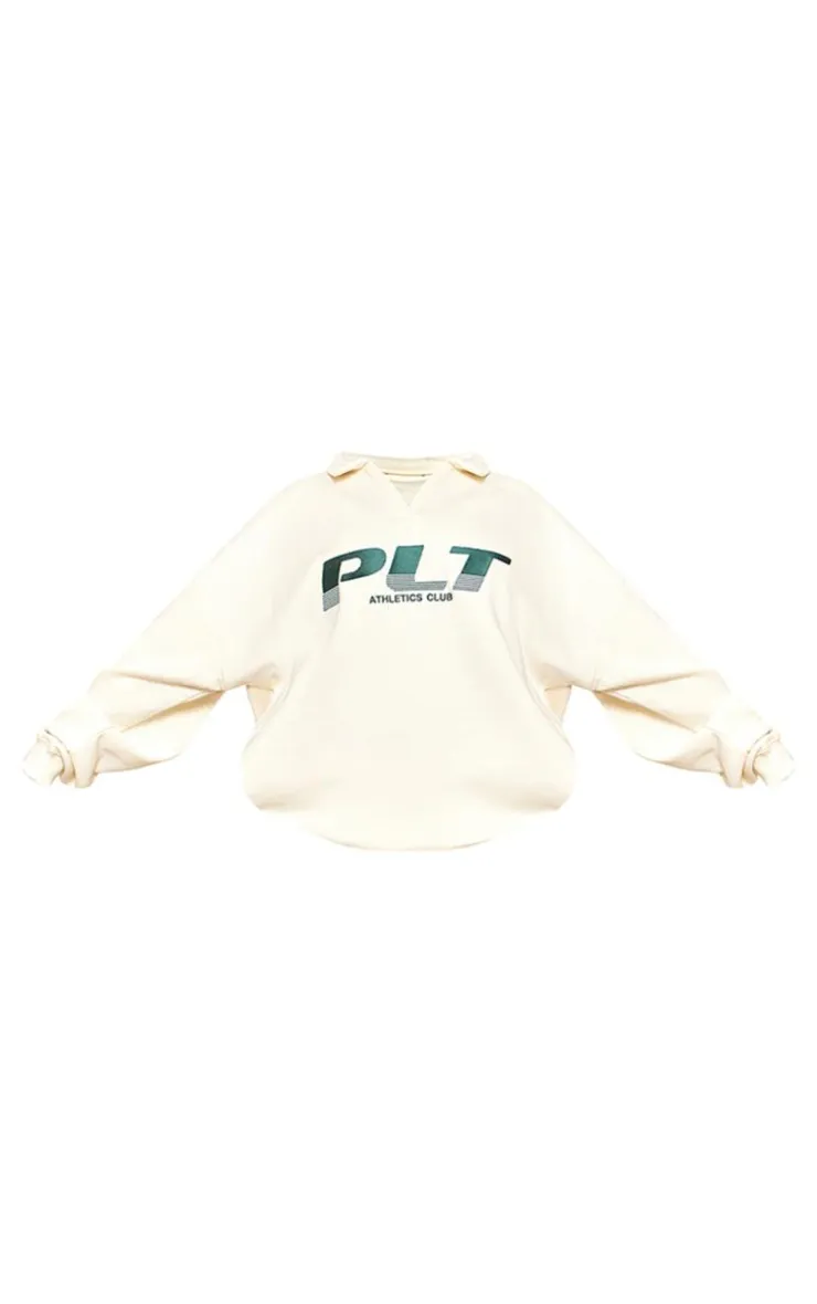 PrettyLittleThing Cream Sweatsuits*Plus Athletics Club Embroidered Sweatshirt