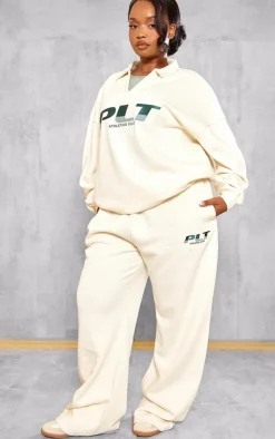 PrettyLittleThing Cream Sweatsuits*Plus Athletics Club Embroidered Wide Leg Sweatpants