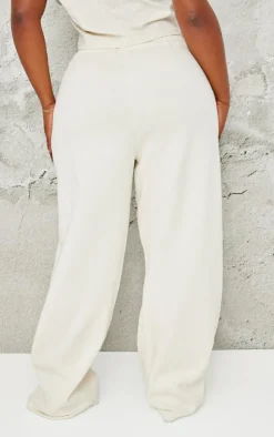 New PrettyLittleThing Plus Contrast Embroidery Low Rise Wide Leg Sweatpants Cream