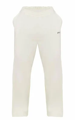 New PrettyLittleThing Plus Contrast Embroidery Low Rise Wide Leg Sweatpants Cream