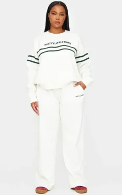 PrettyLittleThing Cream Sweatsuits*Plus Contrast Print Wide Leg Sweatpants