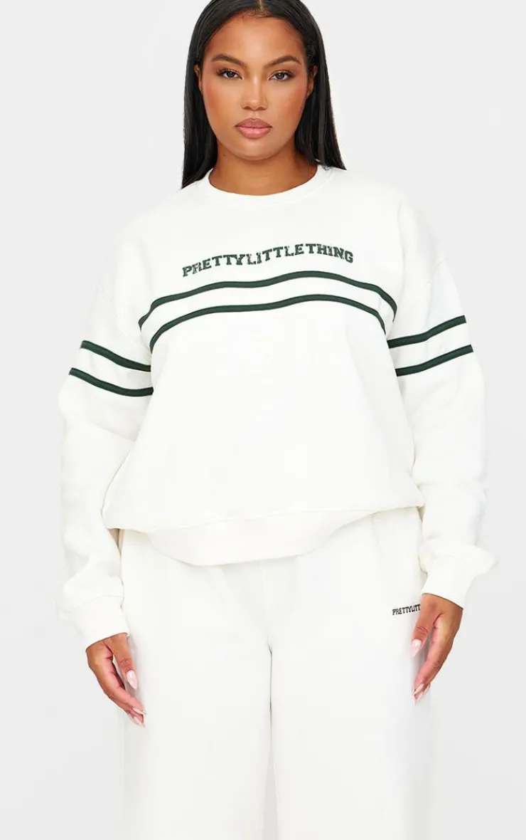 PrettyLittleThing Cream Sweatsuits*Plus Contrast Print Oversized Sweatshirt