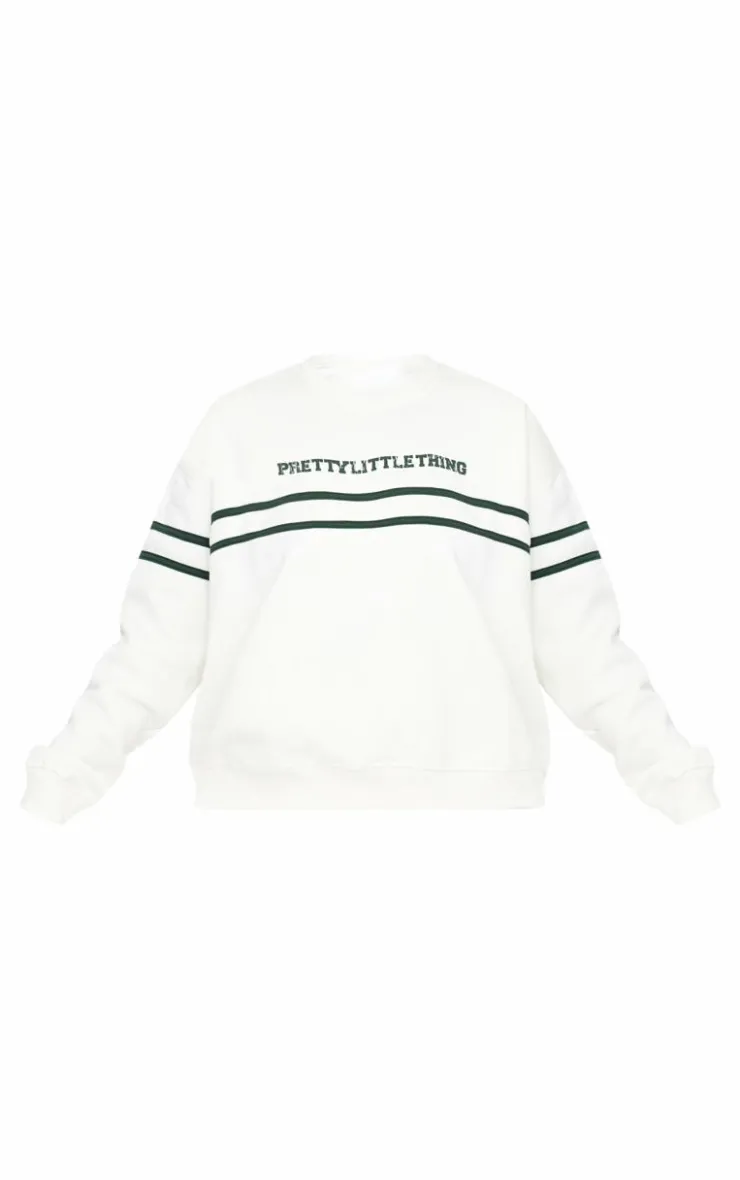 PrettyLittleThing Cream Sweatsuits*Plus Contrast Print Oversized Sweatshirt