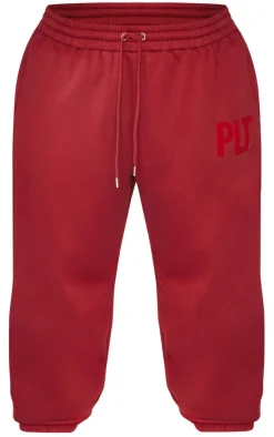New PrettyLittleThing Plus Borg Applique Cuffed Sweatpants Dark Red
