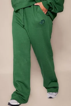 Online PrettyLittleThing Plus Logo Embroidered Wide Leg Sweatpants Forest Green