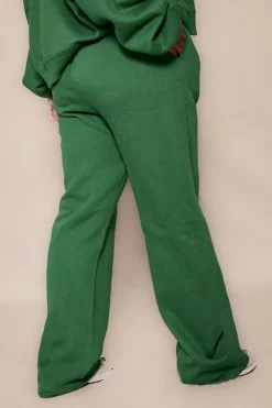 Online PrettyLittleThing Plus Logo Embroidered Wide Leg Sweatpants Forest Green