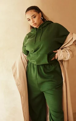 Sale PrettyLittleThing Plus Est 2012 Printed Oversized Hoodie Forest Green