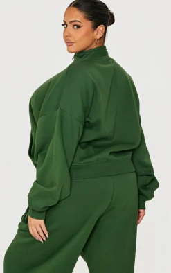 Sale PrettyLittleThing Plus Borg Applique Quarter Zip Sweatshirt Forest Green
