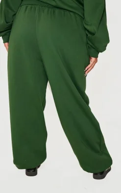 PrettyLittleThing Plus Borg Applique Cuffed Sweatpants Forest Green