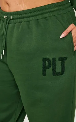 PrettyLittleThing Plus Borg Applique Cuffed Sweatpants Forest Green