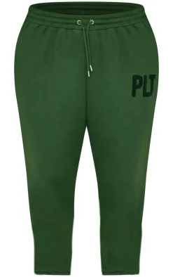 PrettyLittleThing Plus Borg Applique Cuffed Sweatpants Forest Green