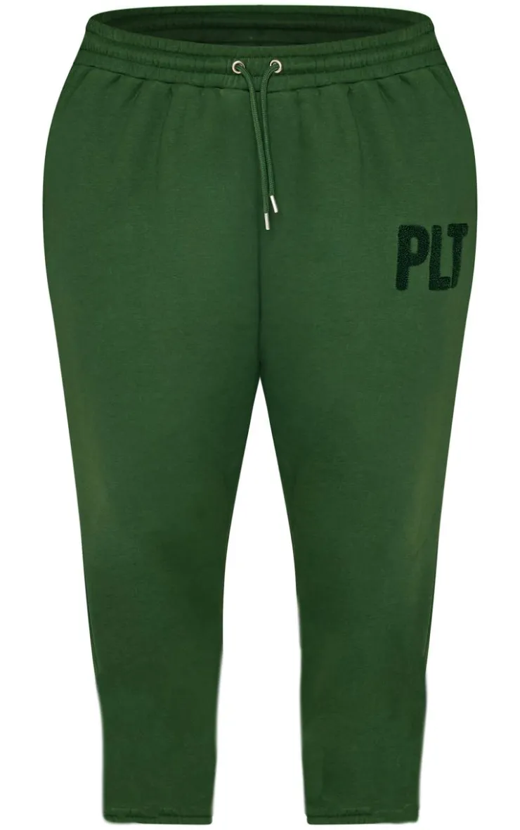 PrettyLittleThing Plus Borg Applique Cuffed Sweatpants Forest Green
