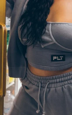 PrettyLittleThing Grey Sweatsuits*Plus Washed Badge Detail Corset Top