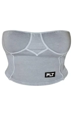 PrettyLittleThing Grey Sweatsuits*Plus Washed Badge Detail Corset Top