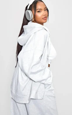 PrettyLittleThing Grey Sweatsuits*Plus Grey Premium Embroidered Oversized Zip Front Hoodie