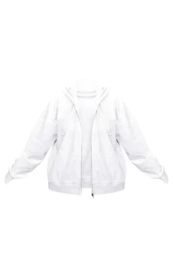 PrettyLittleThing Grey Sweatsuits*Plus Grey Premium Embroidered Oversized Zip Front Hoodie