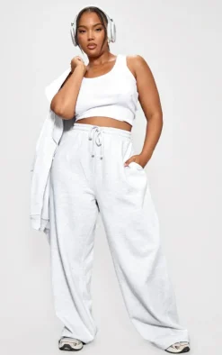 PrettyLittleThing Grey Sweatsuits*Plus Grey Premium Embroidered Wide Leg Oversized Sweatpants
