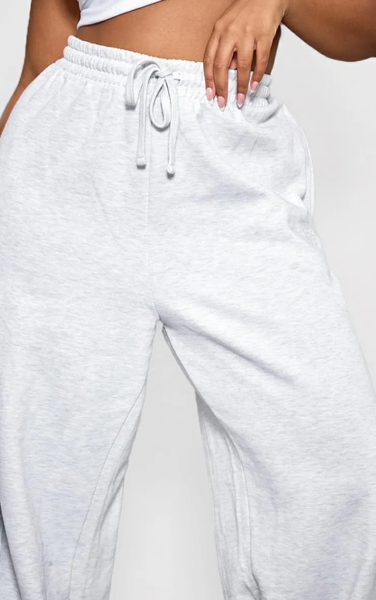 PrettyLittleThing Grey Sweatsuits*Plus Grey Premium Embroidered Wide Leg Oversized Sweatpants