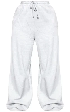 PrettyLittleThing Grey Sweatsuits*Plus Grey Premium Embroidered Wide Leg Oversized Sweatpants