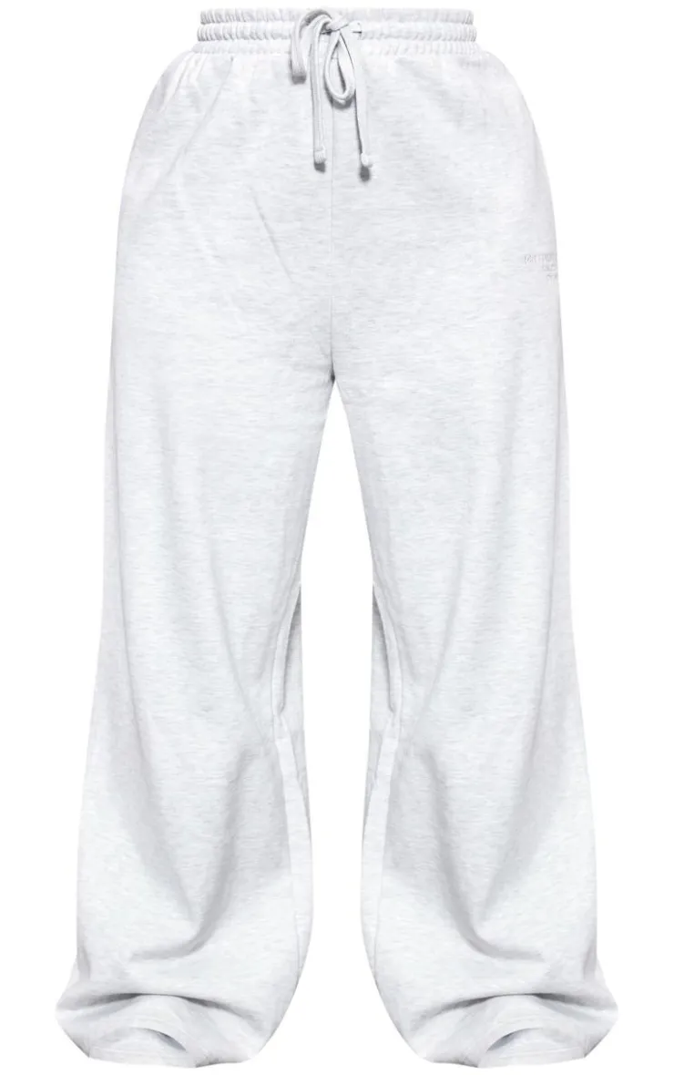 PrettyLittleThing Grey Sweatsuits*Plus Grey Premium Embroidered Wide Leg Oversized Sweatpants