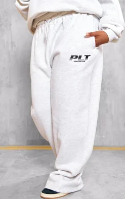 Discount PrettyLittleThing Plus Grey Athletics Club Embroidered Wide Leg Sweatpant Ash Grey